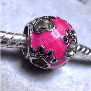 Pink Paw Print‎ Charm Bead Silver Tone fits Pandora